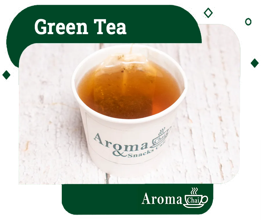 Green tea served at Aroma Chai cafe